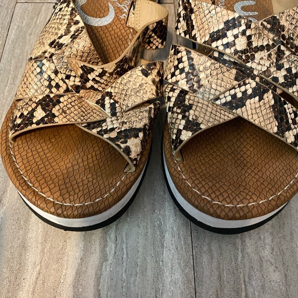 Circus Sam Edelman Burnett Slides Sandal 8 Snakeskin Print Slip On Wedge Brown - Picture 2 of 9